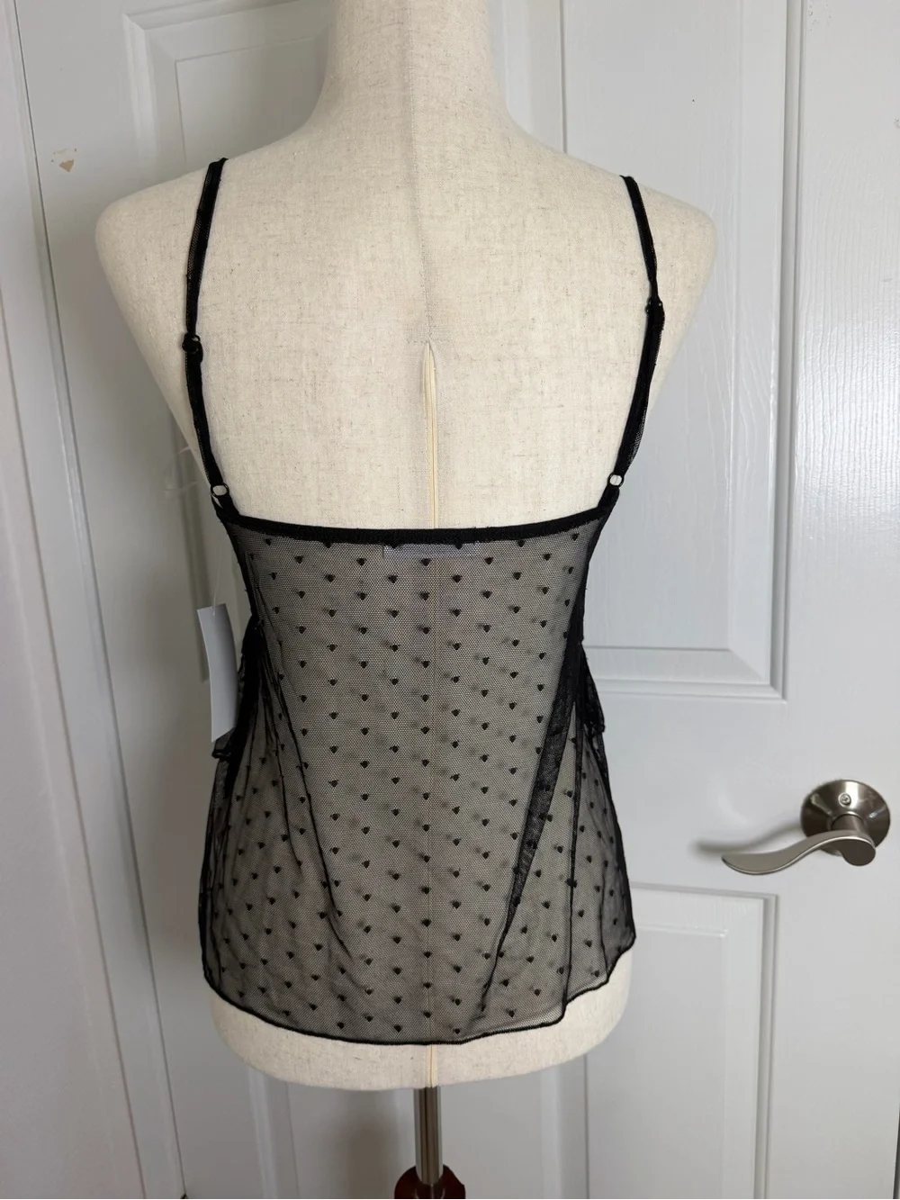Rebellious Rose Black Ruffled Sheer Polka-Dot Camisole